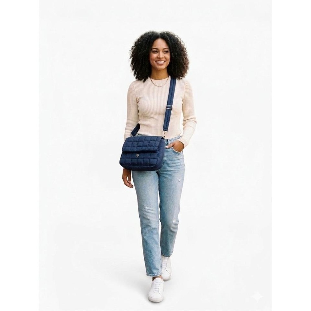 YOUZEY Blue Quilted Puffer Crossbody Bag Cloud Padded Travel Purse